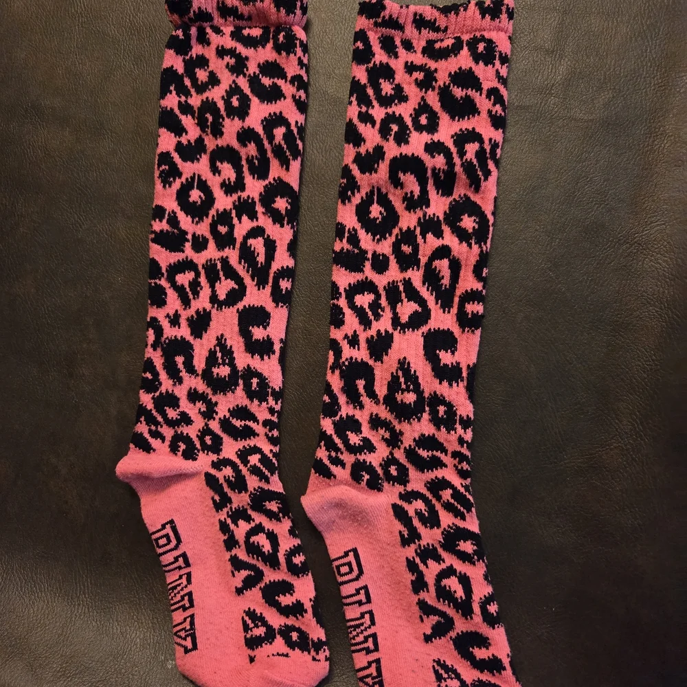 PINK Victoria's Secret Neon Pink and Black Leopard Knee-High Socks - Picture 2 of 3